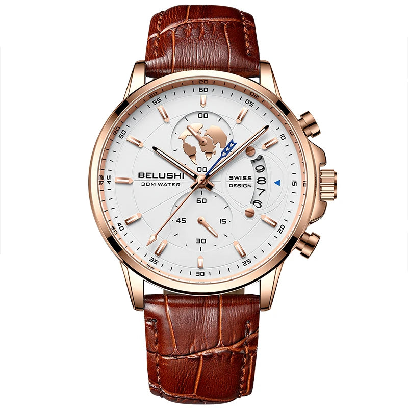 Mens Watches Waterproof Chronograph Sports Watches Men Quartz Wristwatches Brand Luxury Leather Watch For Men Casual Business