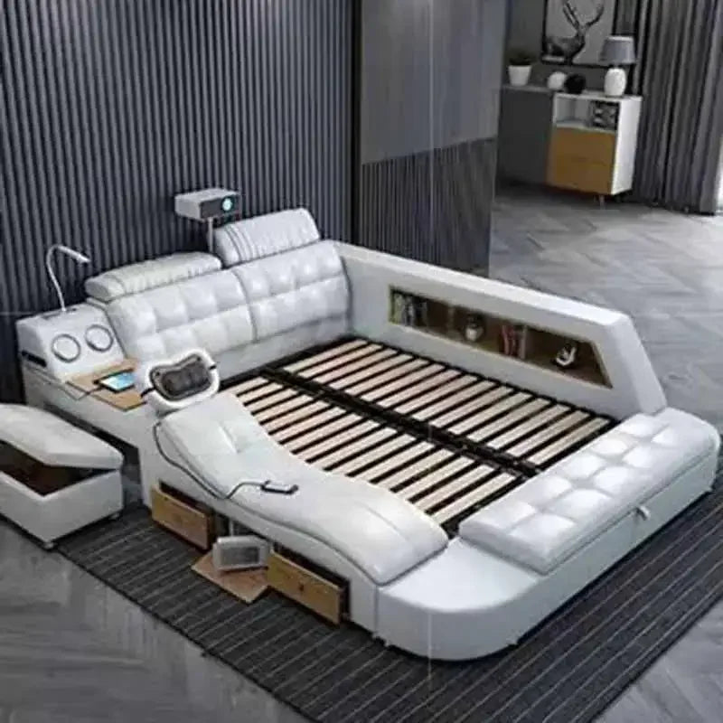 Storage Designer Double Bed Wood Nordic Drawers Queen King Double Bed Smart Luxury Massage Letto Multifunzione Bedroom Furniture