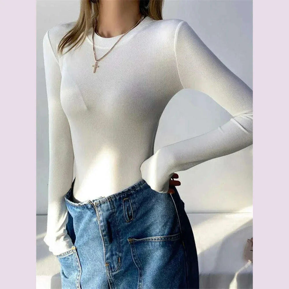 Women Bodysuit Long Sleeve Body Tops Streetwear Sexy Bodycon O-neck Slim Basic Solid Color Jumpsuit Y2K Clothing Casual Rompers
