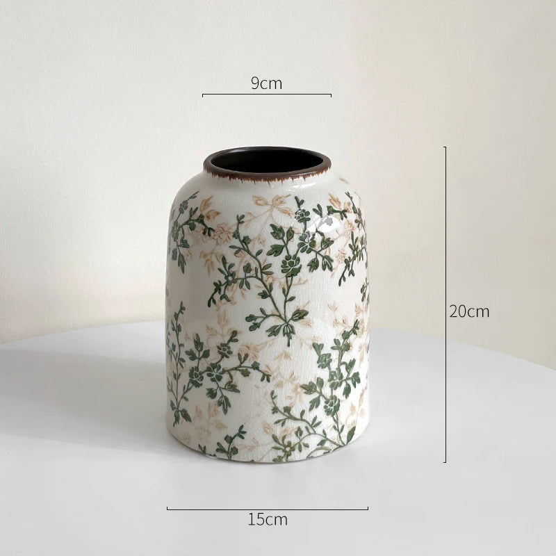 New Chinese pastoral green retro ceramic vase flower arrangement hydroponics living room dining table creative ornament