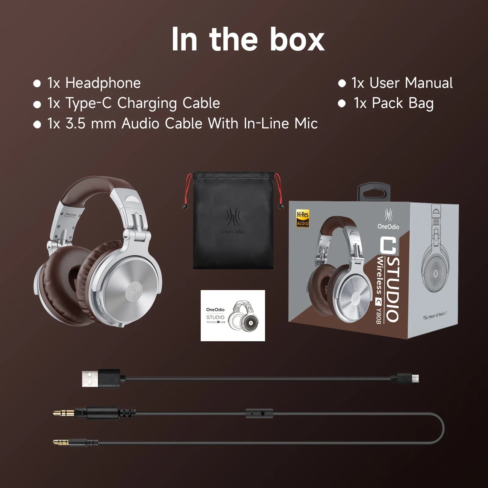 Oneodio Upgrade Pro C Wireless Bluetooth 5.2 Headphones Over Ear Type C Sport Bluetooth Headset With Mic Hi-Res Audio 110Hrs