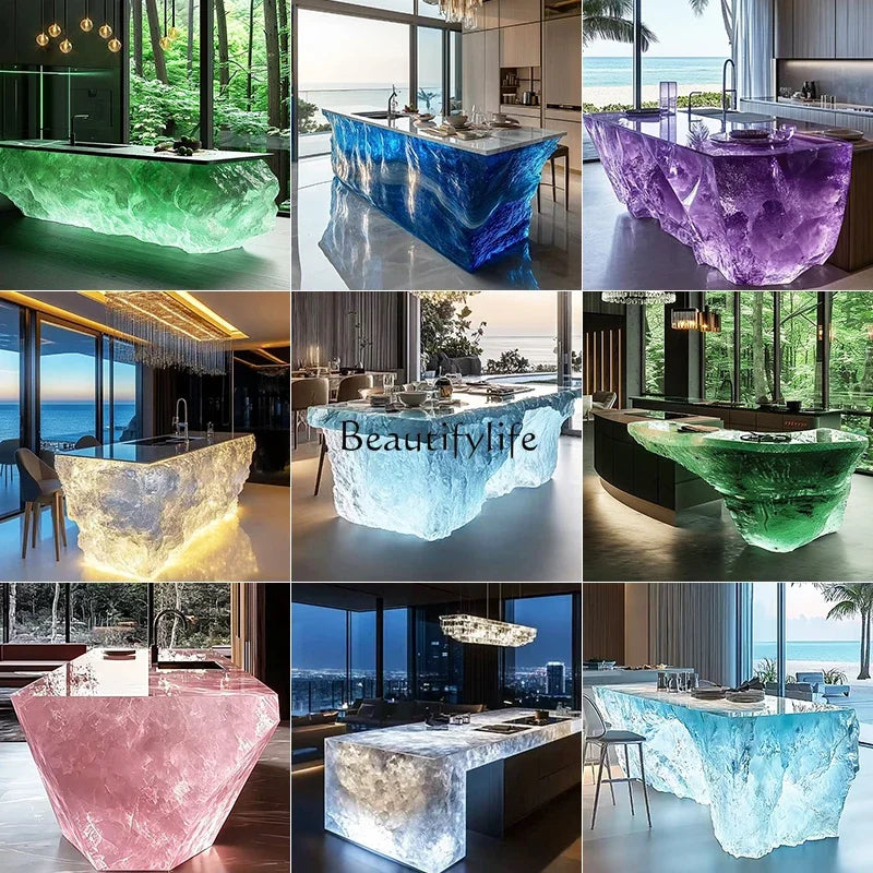Transparent Island Villa Bar Home Art High-end Resin Glacier Coffee Table