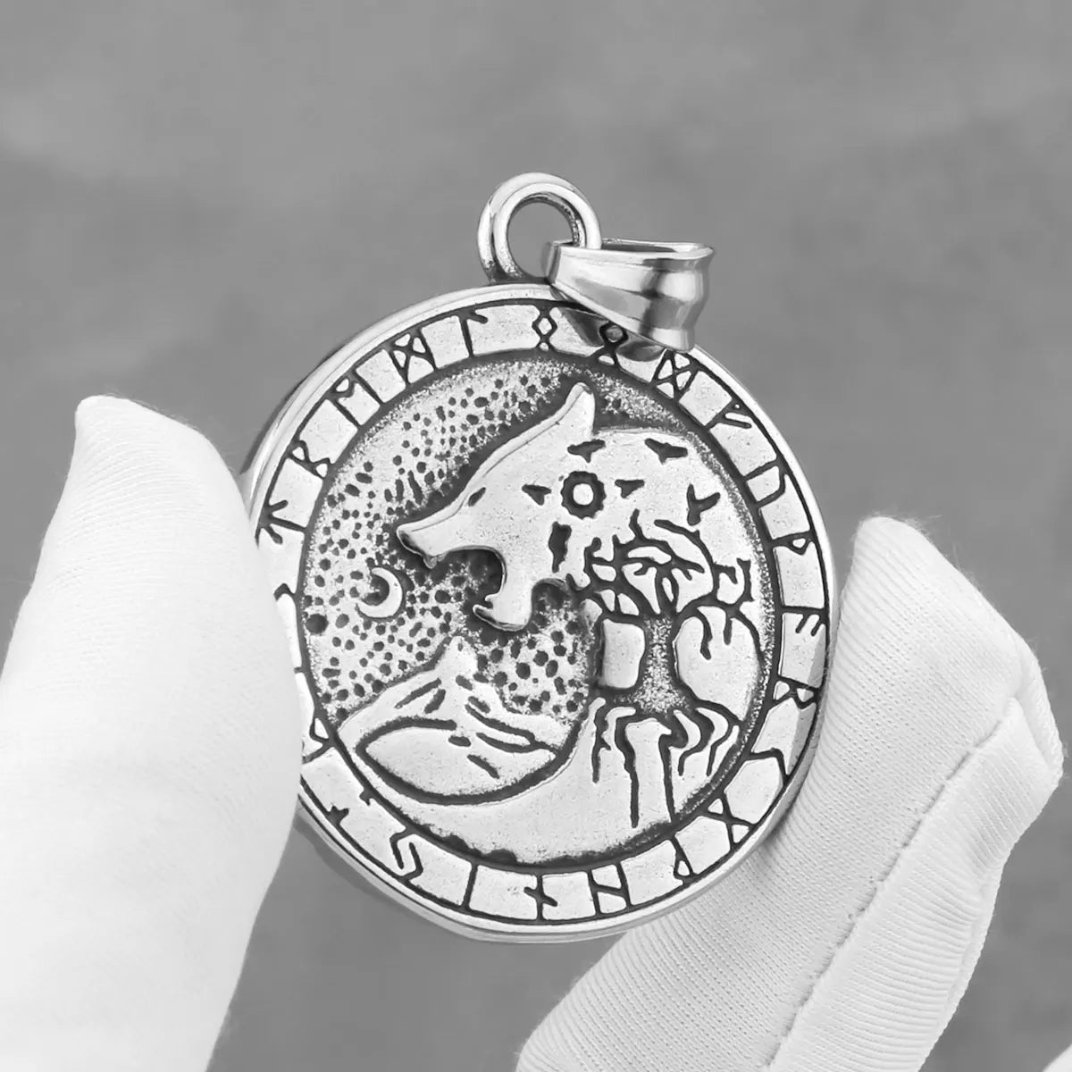 Vikings Odin Wolf Head Necklace Men's Stainless Steel Hip Hop Tree of Life Symbol Pendant Necklace Punk Biker Jewelry Wholesale