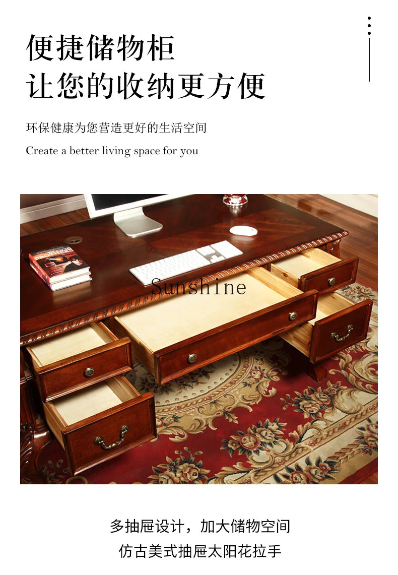 American solid wood desk home computer office rack combination writing desk chair - Kimlud