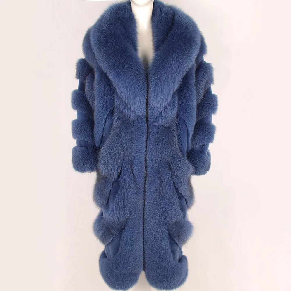 YOLOAgain Real Fox Fur Jacket For Women Luxury Natural Fox Fur Coat Winter Outerwear