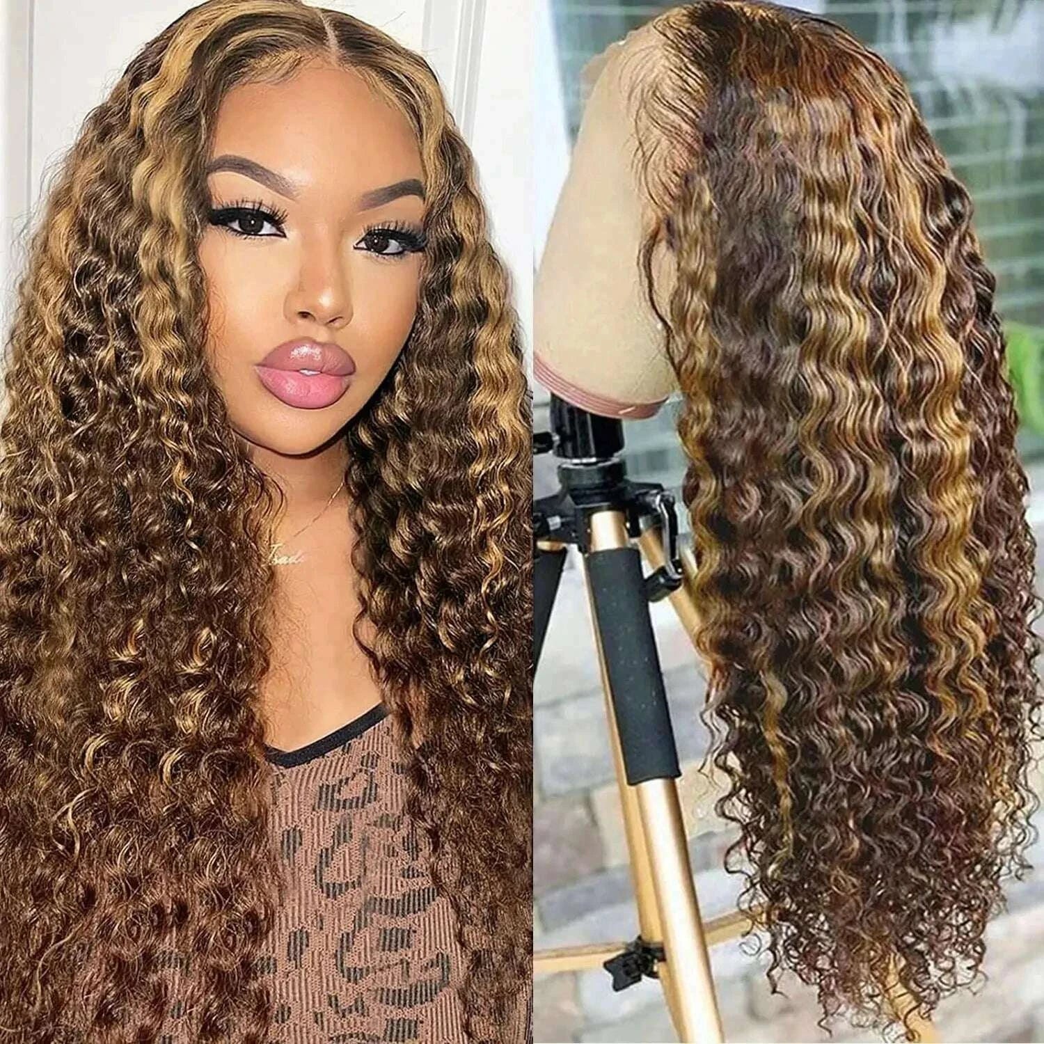 4/27 Ombre Curly Highlight Wig Human Hair Preplucked 7x5 Lace Closure Glueless Wigs Human Hair Deep Wave Ready To Wear For Women