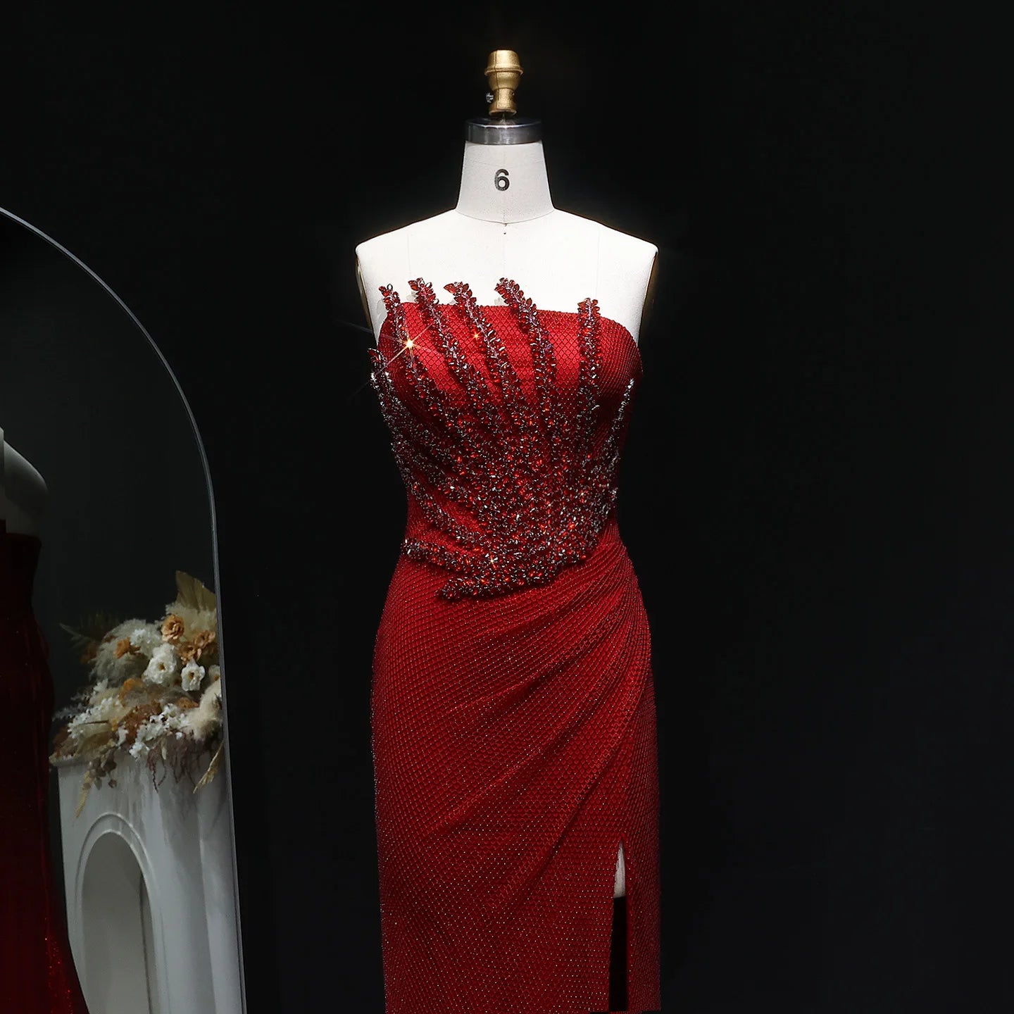 Sharon Said Stunning Crystal Dubai Caramel Mermaid Evening Dress with Slit for Luxury Wedding Prom Party Gowns SS528 Customized - Kimlud