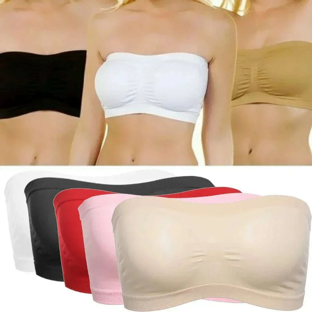 Ladies' Sexy Strapless Crop Top Bra Bandeau Boob Tube Brassiere Summer Breathable Mesh Invisible Strapless Chest Wraps Tube Tops