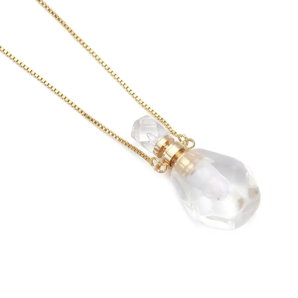 Women Natural Stone Pendant Necklace Wishing Bottle Crystal Perfume Essential Oil Diffuser Vial Jewelry Rose Quartzs Amethysts