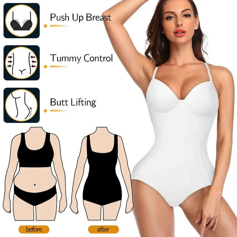 Women Sexy Body Shapewear Bodysuits Built-In Bra Camisole Tops Waist Trainer Slim Full Body Shaper Lingerie With Underwire Cup