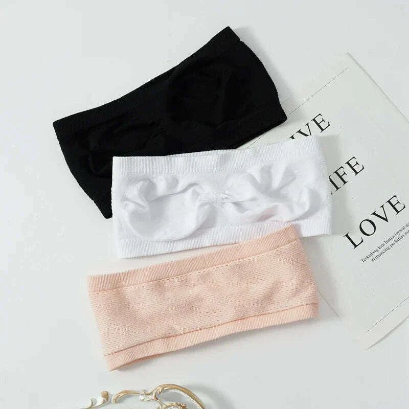 Women's Sexy Strapless Crop Top Summer Breathable Bra Mesh Bandeau Brassiere Invisible Unlined Chest Wraps Lady Tube Tops 