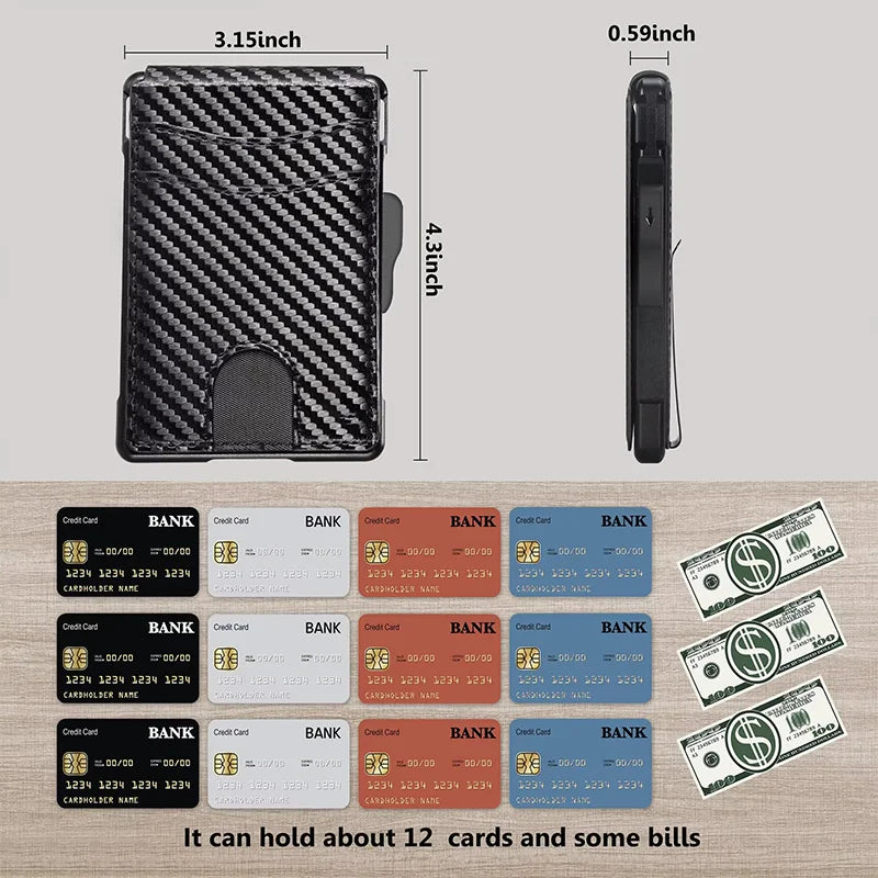 Minimalist Wallet EDC Tactical Slim PU Leather Credit Card Holder RFID Blocking Bifold Smart Wallets with Money Clip for Men