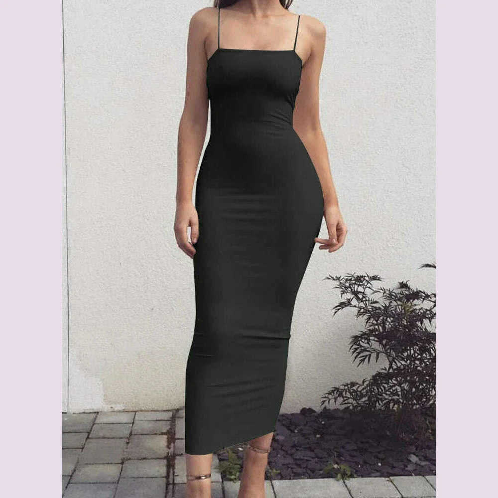 2025 New Spring Summer Women's High Elastic Sleeveless Backless Dress Long Sling Dresses Club Sexy Suspender Dress