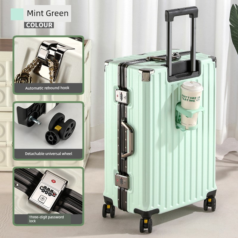 Multifunctional Luggage Women Men's Trolley Case 20-Inch Boarding Aluminum Frame Charging Large Capacity Travel Password Leather Case