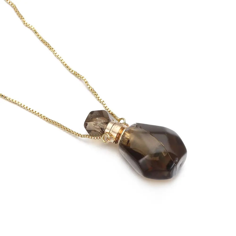 Women Natural Stone Pendant Necklace Wishing Bottle Crystal Perfume Essential Oil Diffuser Vial Jewelry Rose Quartzs Amethysts