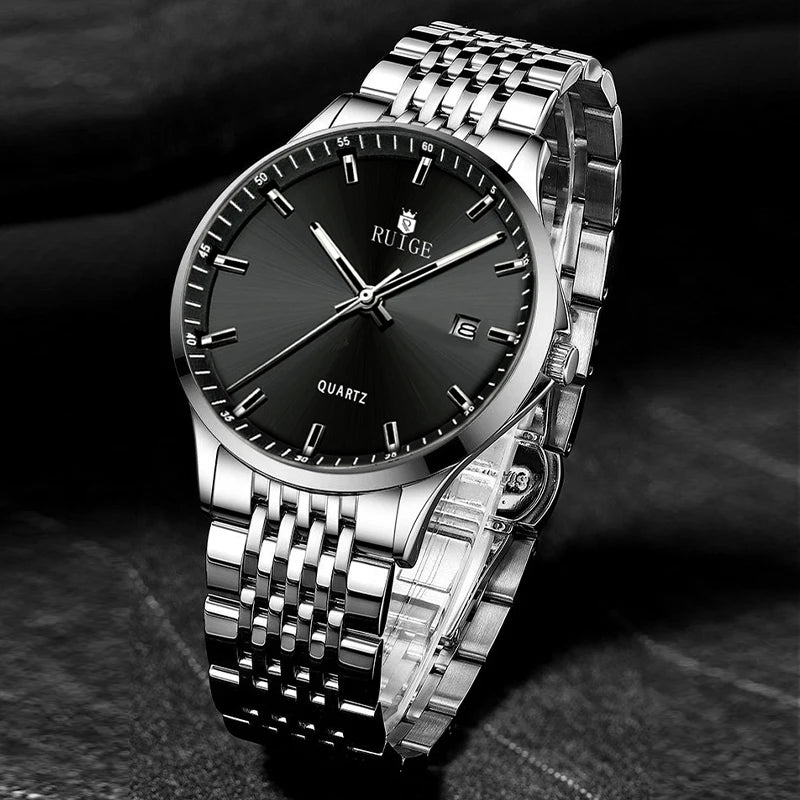 RUIGE Business Men's Quartz Watch Stainless Steel Calendar Men's Night Light Waterproof Fashion Versatile Watch B2-2