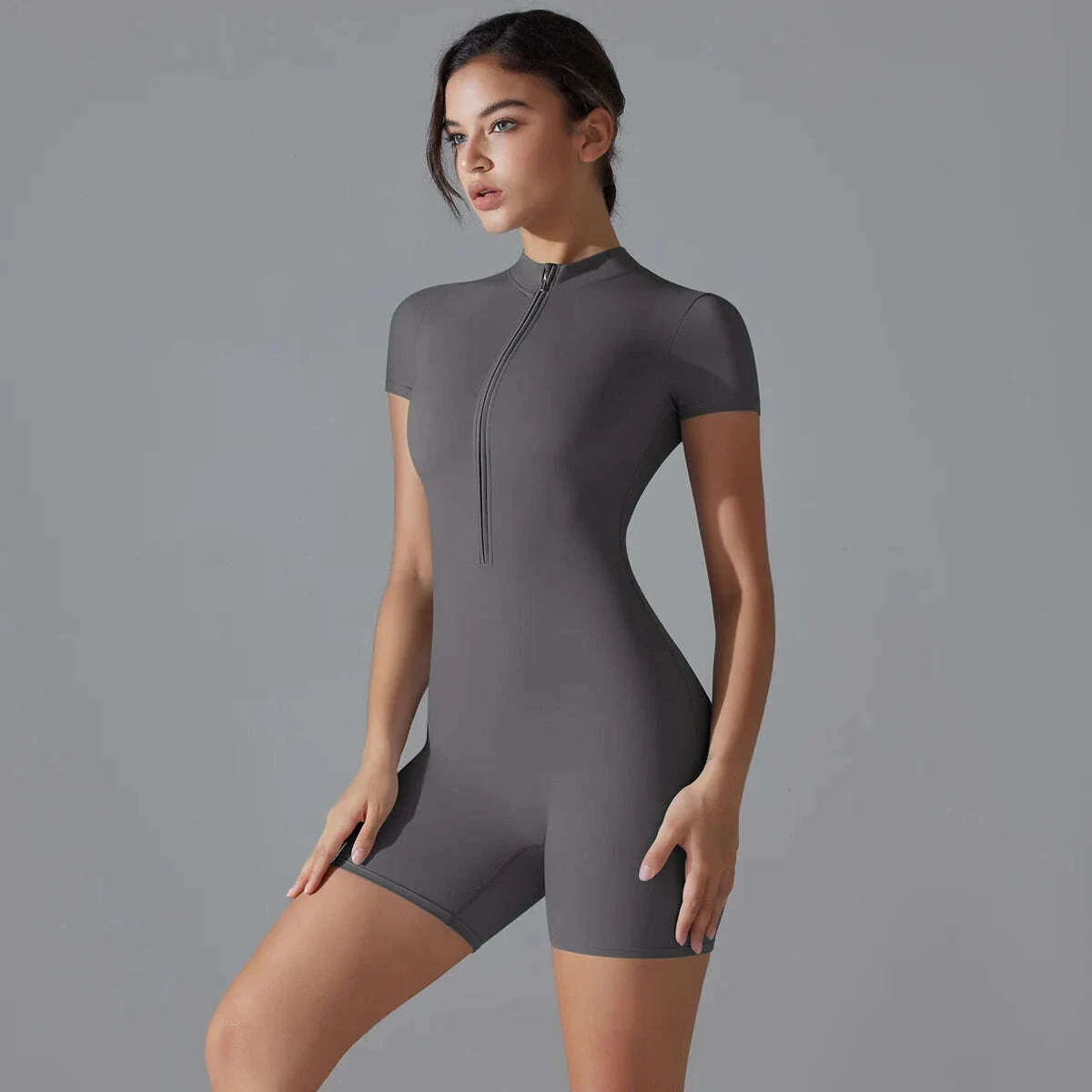 Yoga Set Women's Jumpsuits One-Piece Suit Zipper Short Sleeve Gym Push Up Workout Clothes Fitness Bodysuit Sportswear Tracksuit