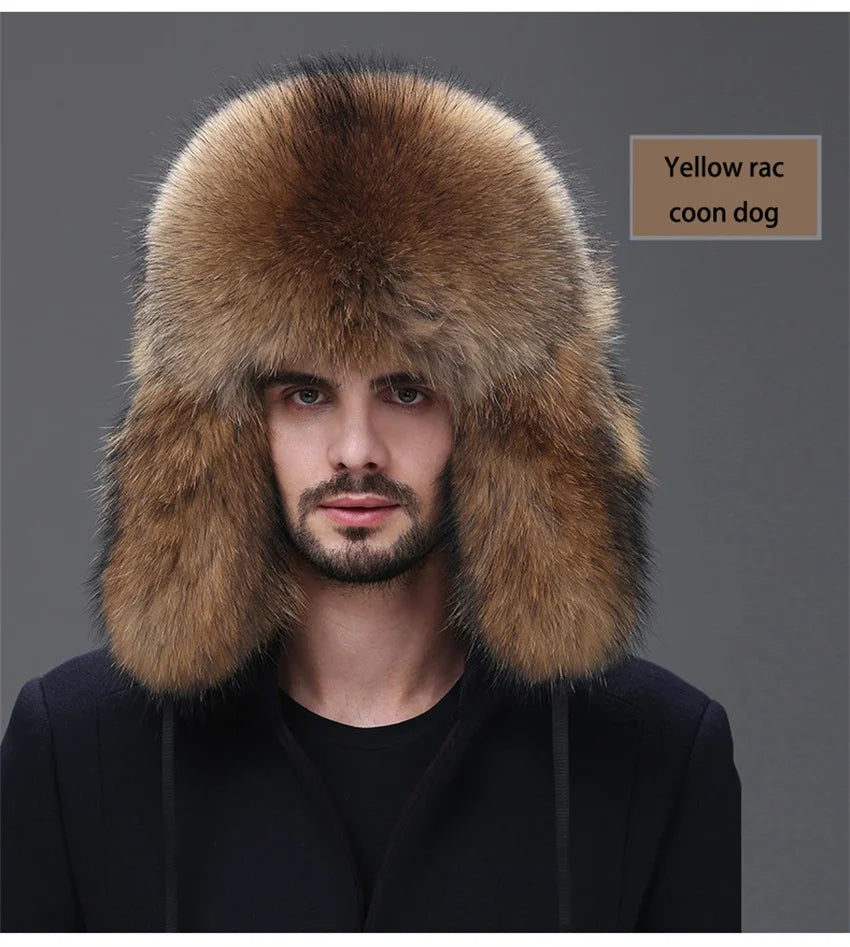 Men Real Fox Fur Beanies Hat Mongolian Hat Unique Process Fox Tail Design Luxury Winter Warm Hats For Fashion Men Bomber Hat