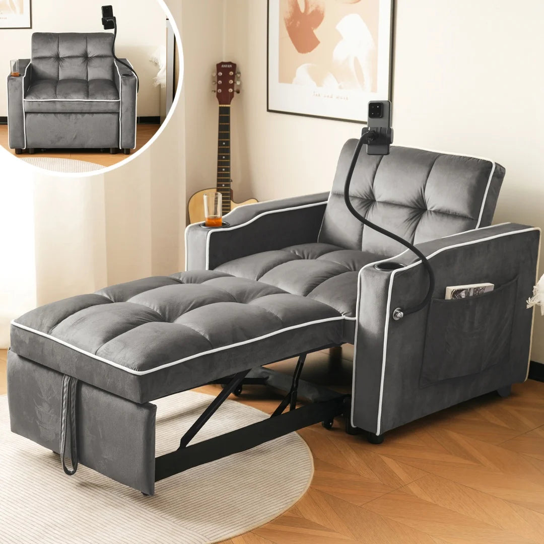 3-in-1 single-bed sofa - with beverage rack and phone holder, sofa recliner, recliner, armchair, 83*167*76 cm - Kimlud