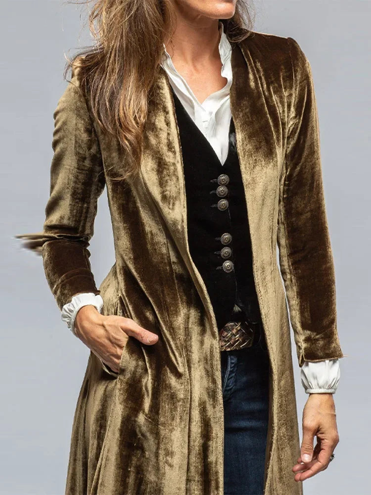 Casual Velvent Long Cardigan Women Office Loose Long Sleeve Female Windbreakers 2024 Autumn Winter Fashion Lady Party Jackets