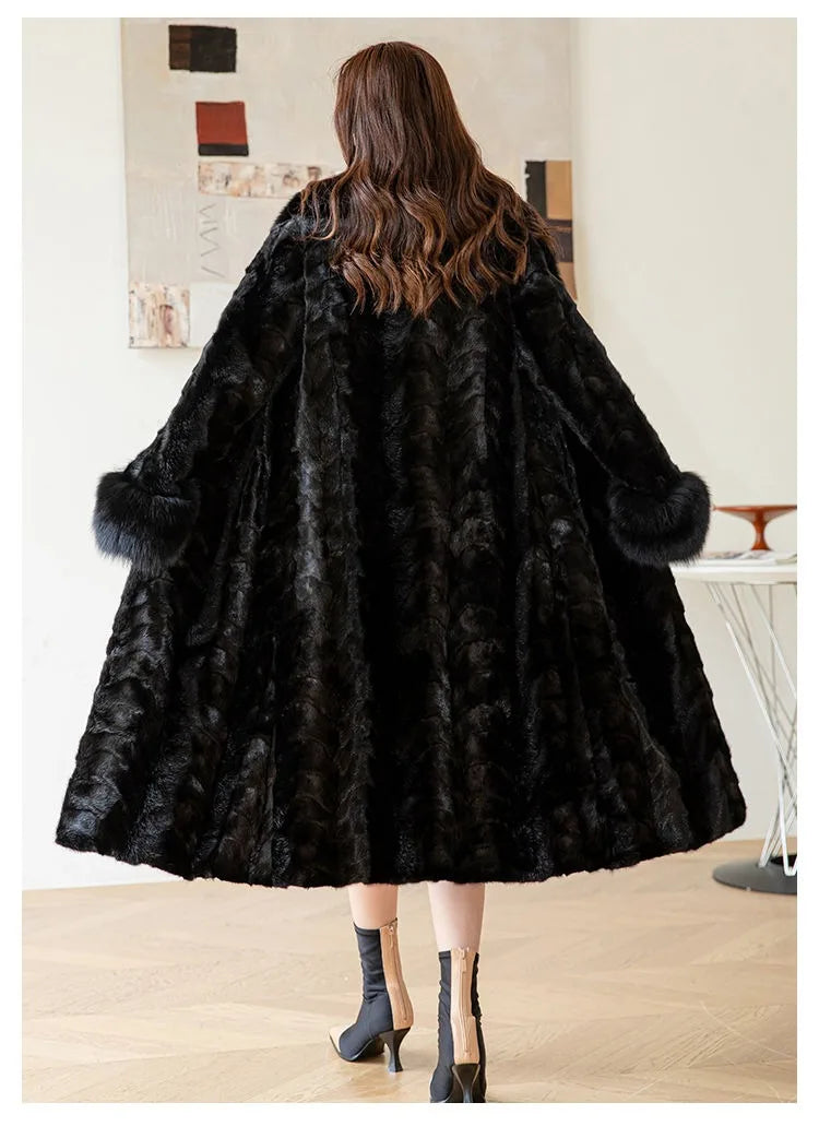 Women's Long Thickened Oversized Fox Fur Collar Warm Genuine Mink fur Coat Fashion New high quality Real Fur Coat