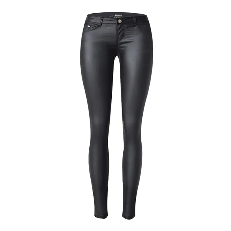 Women Skinny Leggings PU Leather Pencil Pant Ankle Split Side Latex Faux Leather Bodycon Sexy Trousers Soft Female Trouser
