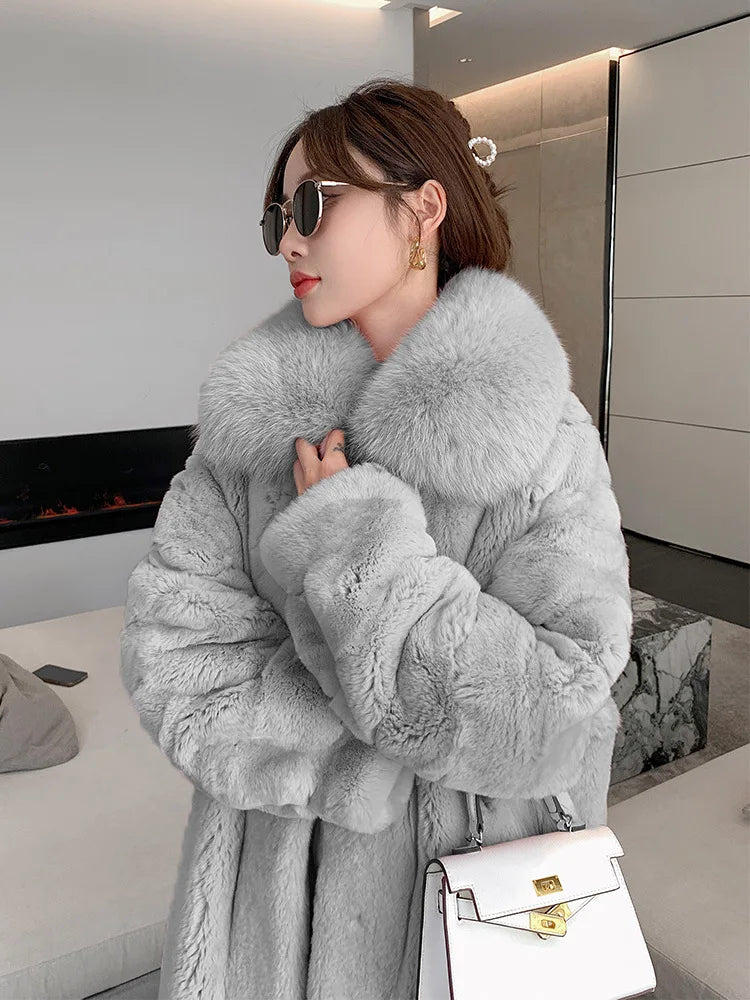 5XL Oversized Autumn Winter Faux Fur Coat Women Loose Long Plush Jackets Thick Warm OverCoat Female Large Fur Collar Parka 2023