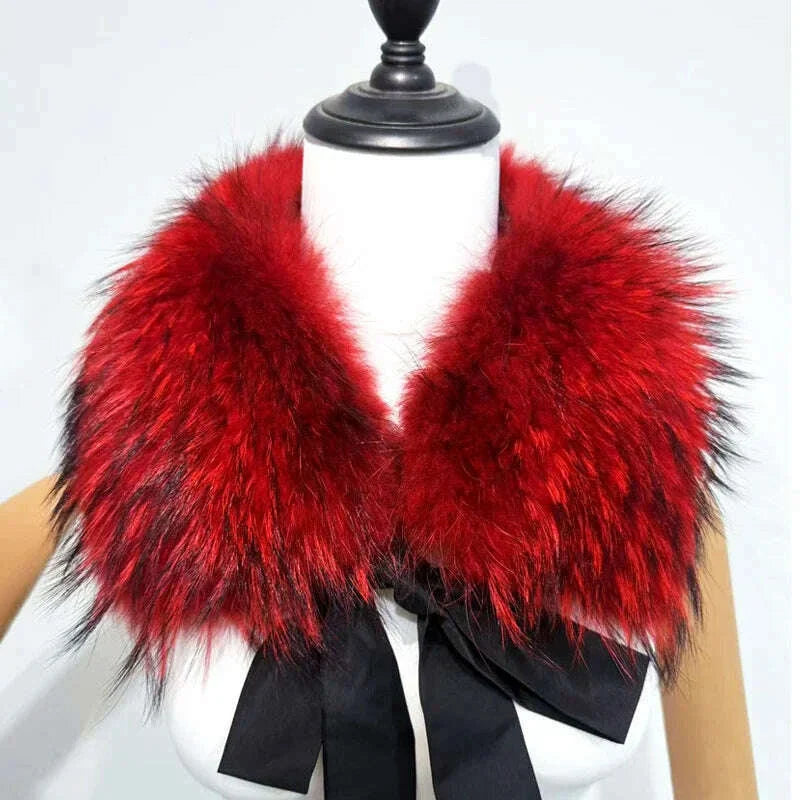 Raccoon Fur Collar Women Winter Coat Hood Decor Furry Fur Collar Fashion Warm Coat Shawl Natural Raccoon Fur Scarf Neck Warmer
