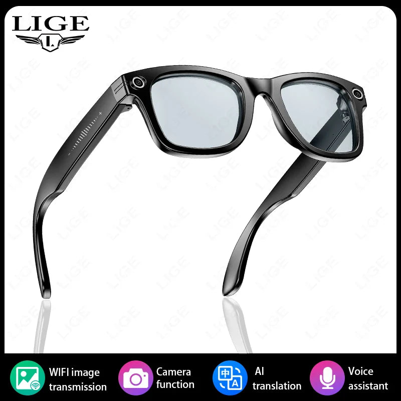 LIGE Smart Camera Glasses Video Recording AI Translation Object Recognition Bluetooth Call Music Sunglasses Photochromic Lenses