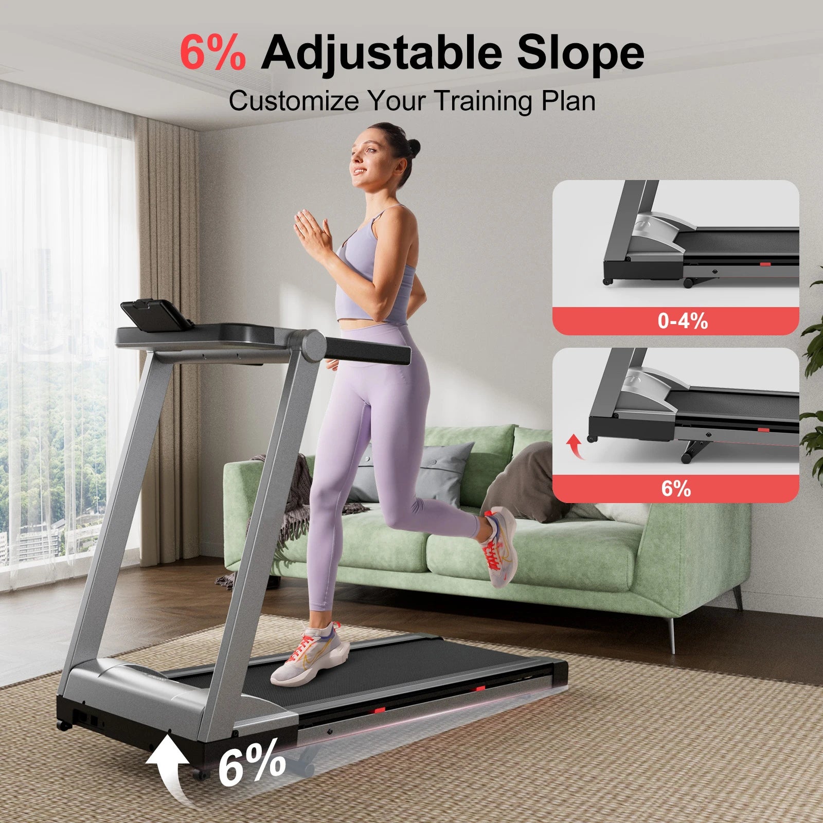 3.5HP Foldable Incline Home Treadmill Walking Pad with Handle Bar Holder 350LBS Capacity Touch Screen Smart App Data Monitoring - Kimlud