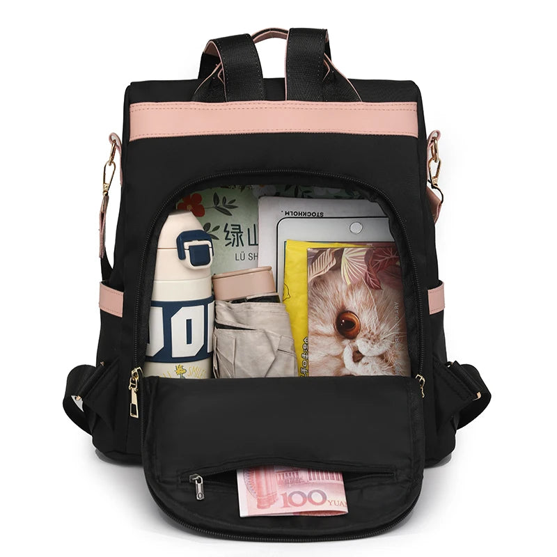 Fashion Anti-theft nylon Backpack Women Casual Waterproof School Bags for Teenage Multi-Function Shoulder Bags Travel Rucksack