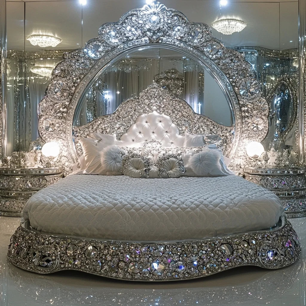 A Modern Luxury Diamond Crystal Bedroom Wooden Frame Bed Queen/King Size Designer Furniture for Home or Hotel for Villas Halls