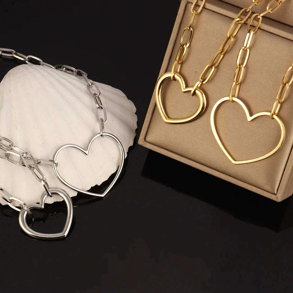 316L Stainless Steel Necklace For Women Choker Necklace Heart Clavicle Chain Necklaces Charm Heart Pendant Necklace Jewelry Gift