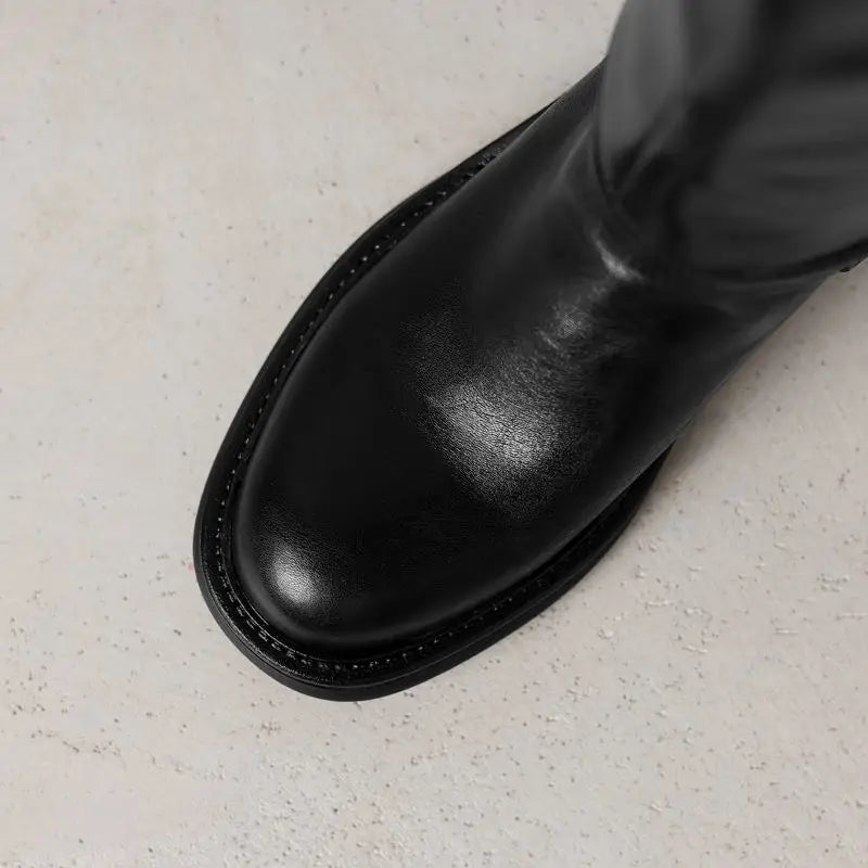 MORAZORA Genuine Leather Boots Women Square Mid Heels Black Brown Winter Boots Fashion Handmade Knee High Boots Ladies Shoes