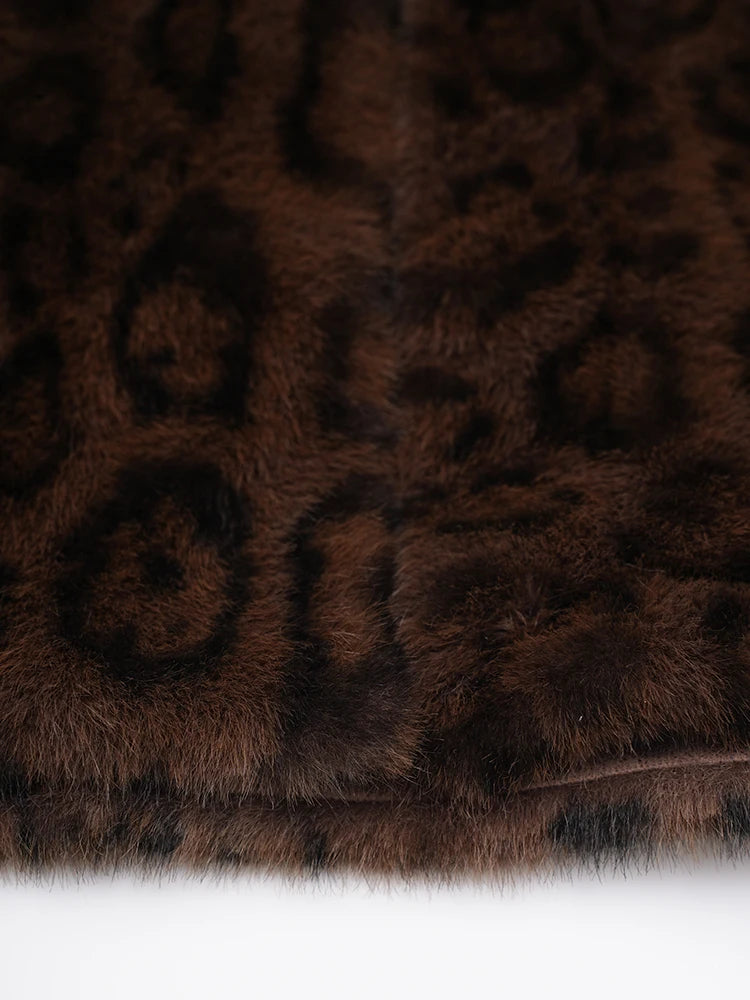 ZMEENNA Brown Leoppard Print Big Size Long Faux Fur Jacket New Lapel Long Sleeve Women Coat Fashion Autumn Winter 2024 ZM593