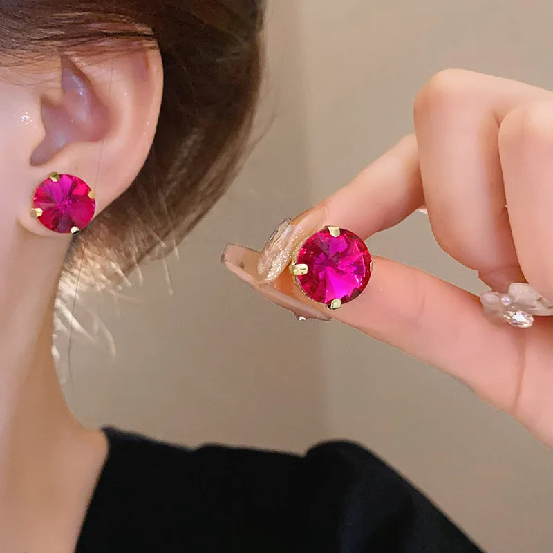 Rose Red Heart Crystal Earring Necklace Set Fashion Exaggerated Collarbone Chain Luxury Jewelry