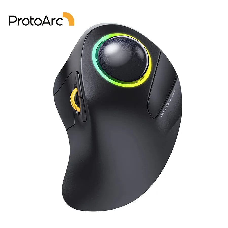 ProtoArc Wireless Index Finger Trackball Mouse Rechargeable RGB Rollerball BT 2.4g Mice for Computer Laptop 3 Device Connection