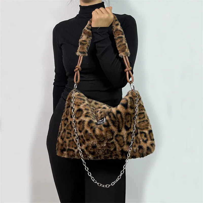 Women's Large Plush Tote Bag with Crossbody/Handheld Carry Soft Striped Plush Exterior Cozy Handbag for, Travel, Everyday Use