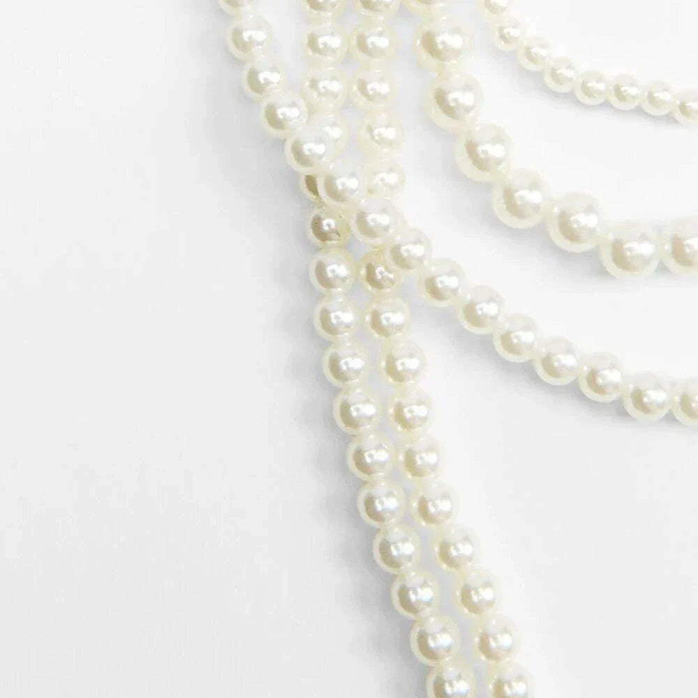 Girlgo Zaa MULTI-STRAND FAUX PEARL NECKLACE,Autumn Suit Sweater, Long Necklace, Daily Shopping Wedding Jewelry