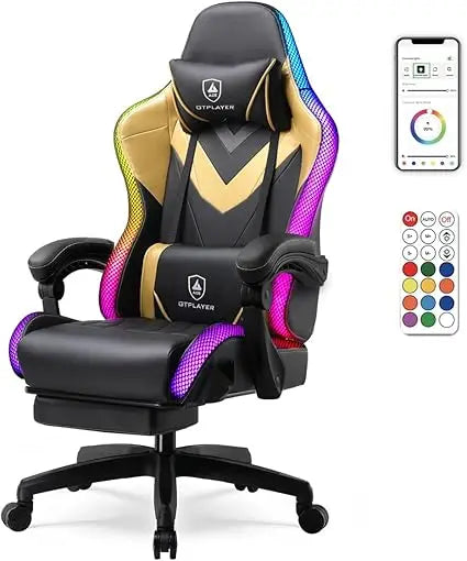 Ergonomic LED RGB Gaming Chair for Adults - Comfortable Video Gaming Seat with Lumbar Support and Long-Term Use Features