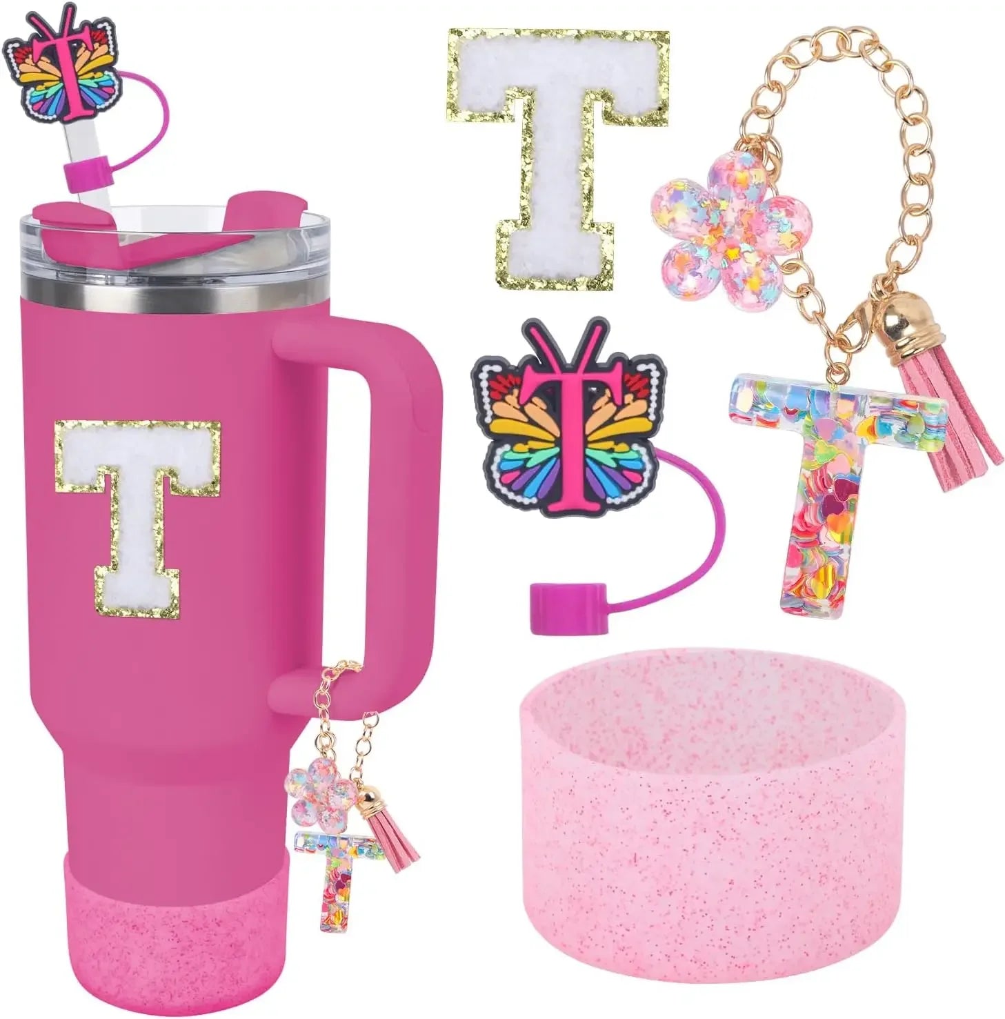 Accessories for Stanley Cup 40oz 30oz Letter Charms for Handle Silicone Boot,Straw Cover Topper & Sticker Charms