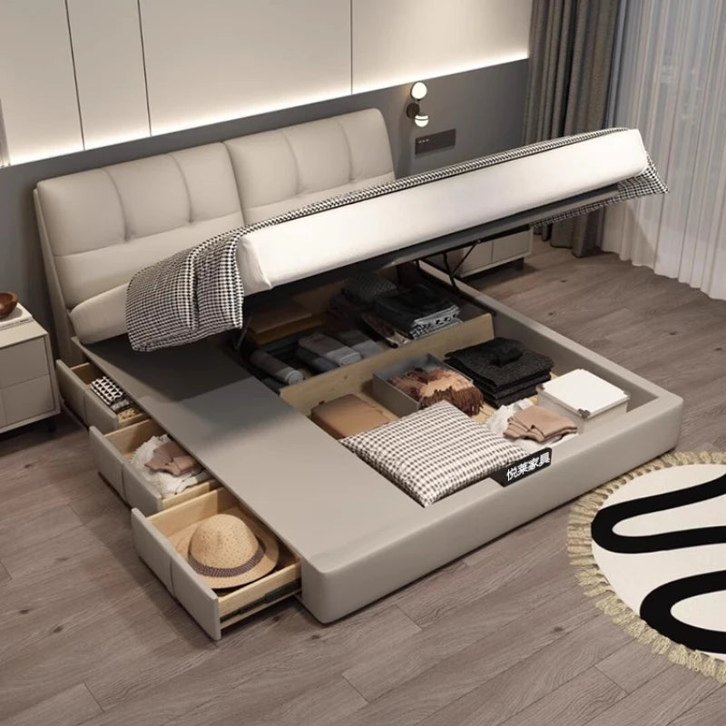 Storage Leather Double Bed Modern Minimalist Frame Luxury Double Bed Cheap Storage Camas Matrimoniales Bedroom Furniture...