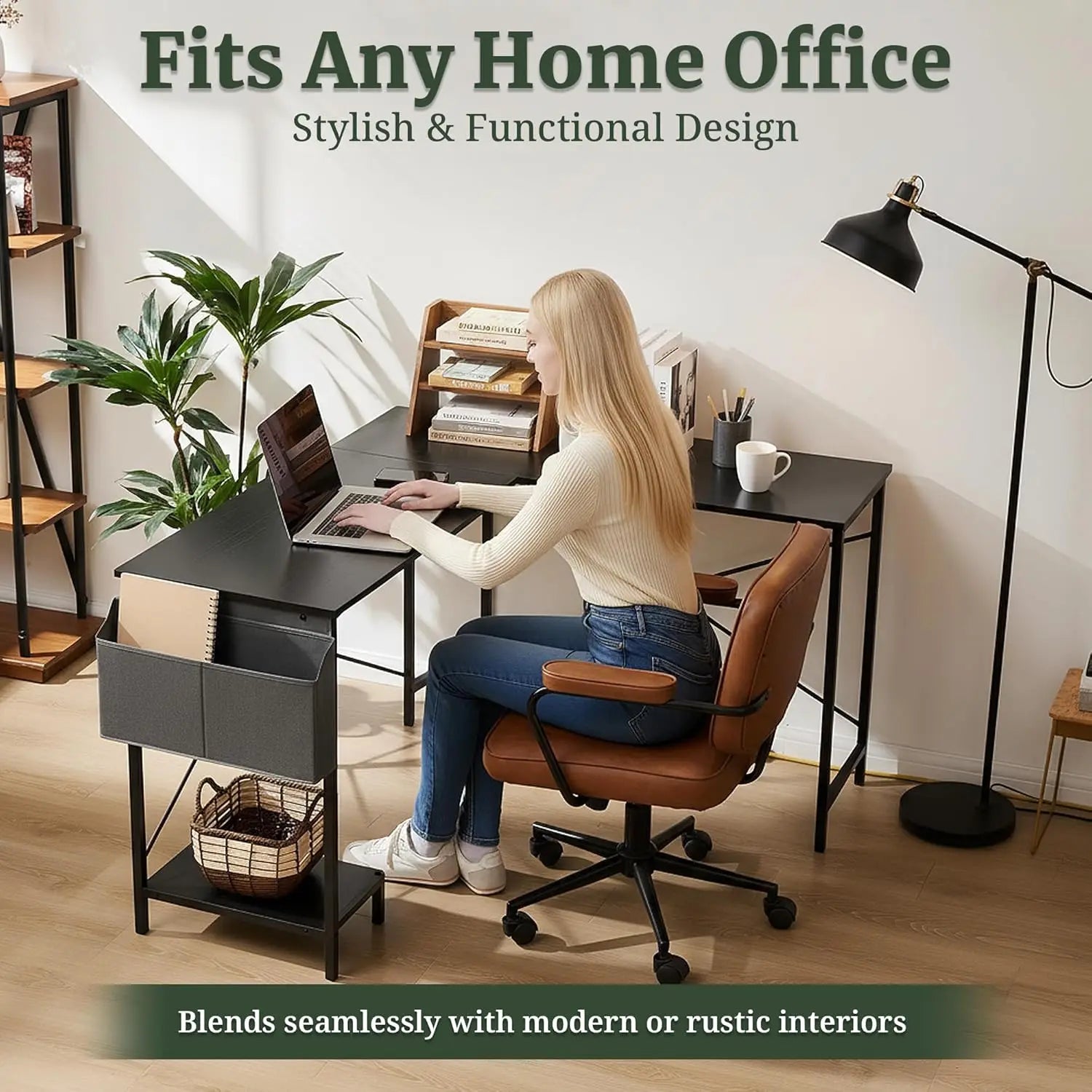 50-Inch Reversible L-Shaped Computer Desk with CPU Stand & Storage Bag, Sturdy Metal Frame for Home Office Gaming