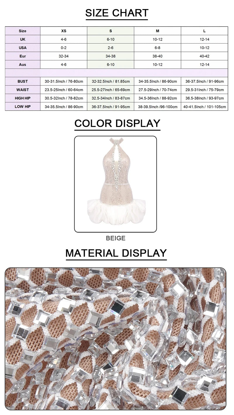 VC Shiny Silver Sequins Beaded Short Prom Dress Luxury Rhinestones Key Hole Halter Backless O Neck Short Tulle Cocktail Dress