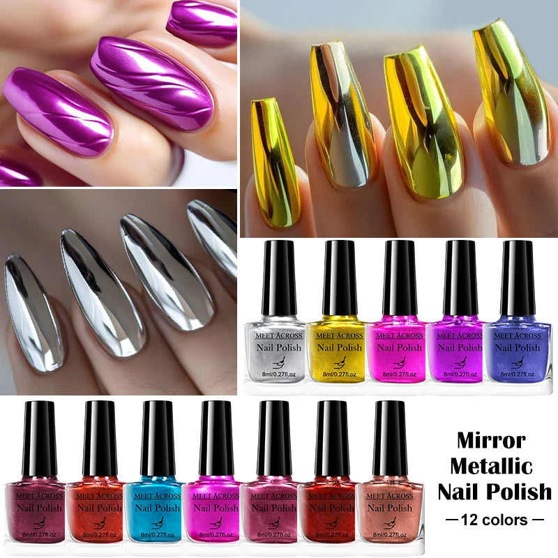8ml Metallic Nail Polish Mirror Effect Fast Drying Long-Lasting Nails Art Polish DIY No Need Lamp Cure Manicure Nail Supplies
