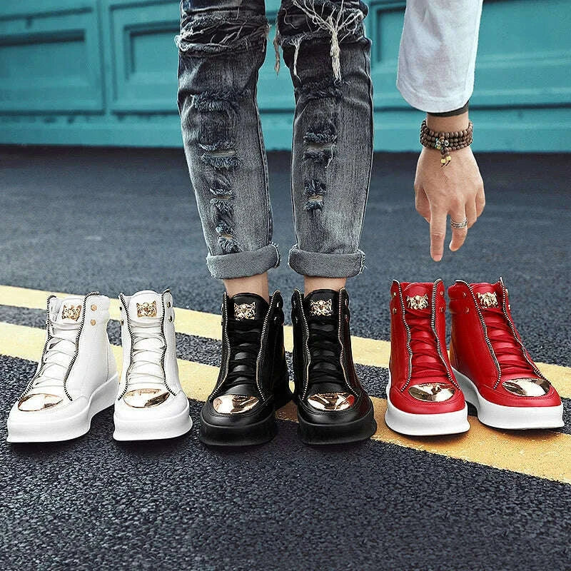 Red Snakeskin High Top Sneakers Men Brand Luxury Designer Shoes Fashion Party Club Hip Hop Streetwear Shoes Men Casual Sneakers