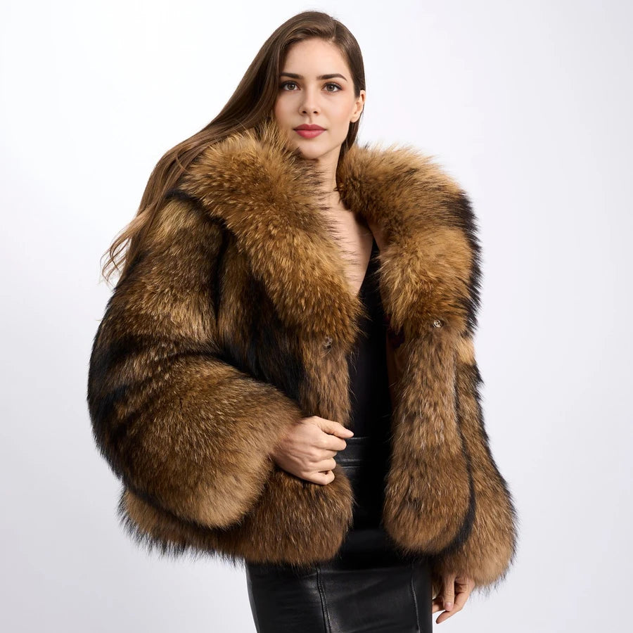 Genuine Raccoon Fur Coat With Hood Women's Winter Jacket Real Full Skin Raccoon Fur Jacket High Quality Natural Fur Jacket