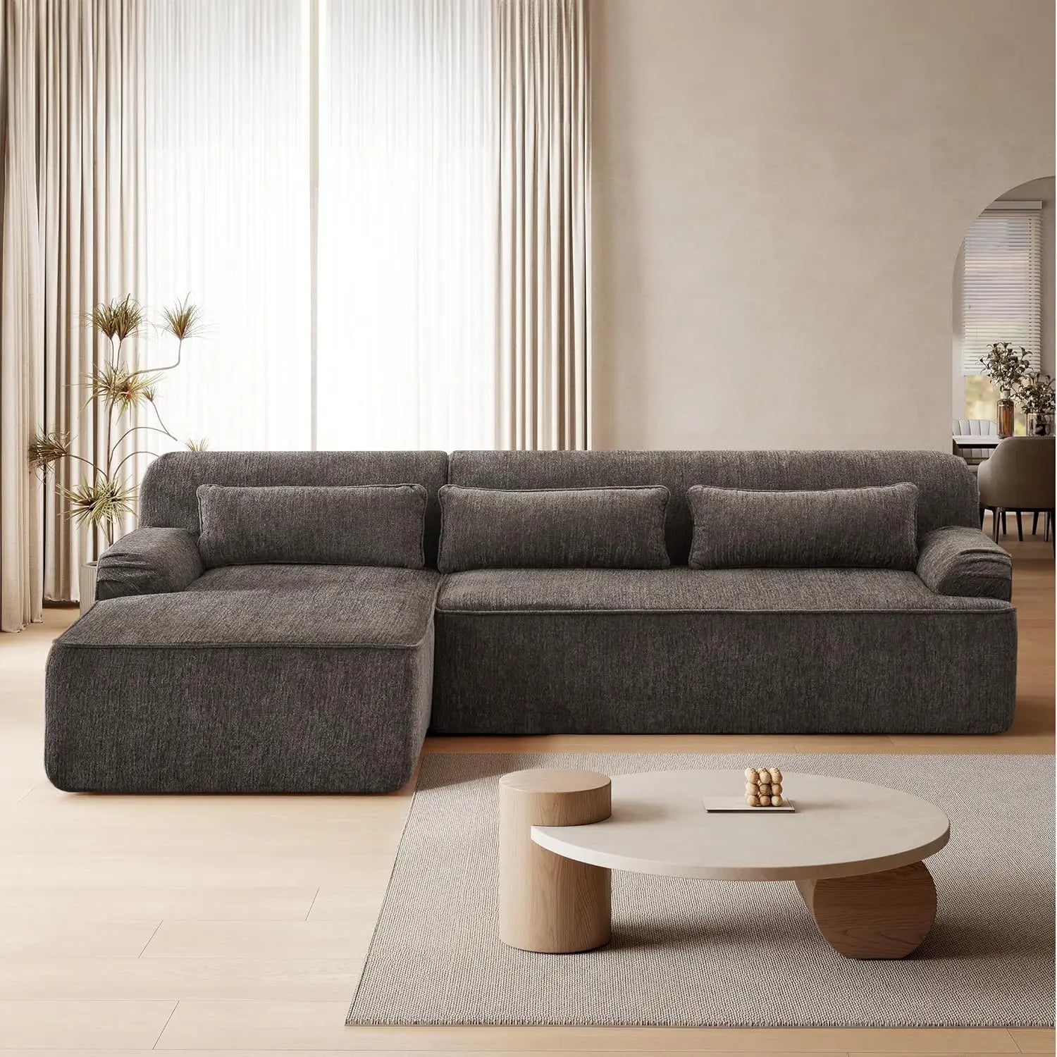 L-Shaped Modular Sectional Chenille Sofa 3 Pockets Scratch Pet Friendly Living Room 102in Left Facing Green, Customized...