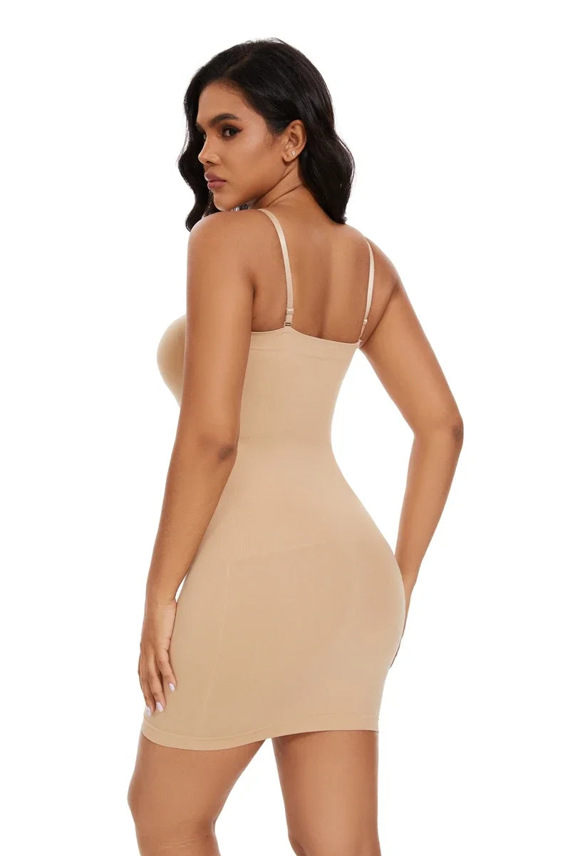 Sexy Full Slip Shapewear Women Dress Off Shoulder Bodycon Strapless Underdress Smooth Compression Body Shaper Slimming Waist
