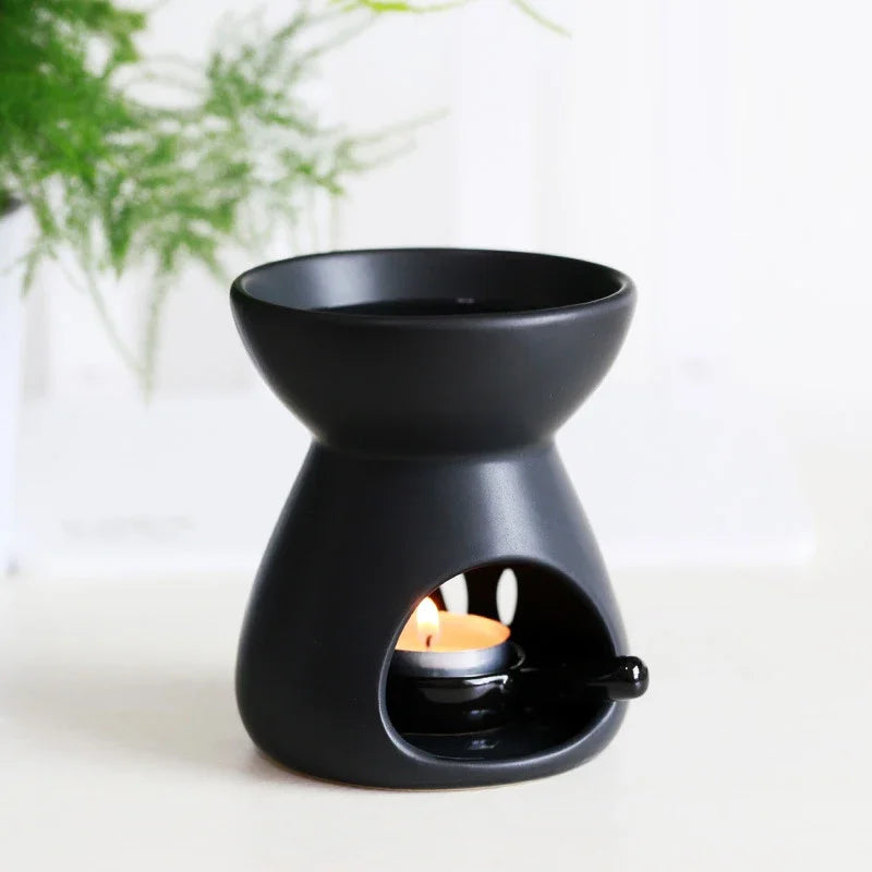 2 in 1 Handmade Essential Oil Stove Ceramic Candle Heating Holder Bedroom Nightlight Prevent Dry Burning Yoga Spa Incense Burner
